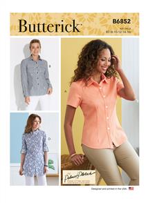 Butterick Pattern 6852 Misses' Button-Down Shorts With Collar, Sleeve & Hem Variations