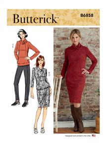 Butterick Pattern 6858 Misses' Knit Dress, Tops, Skirt and Pants