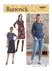 Butterick Pattern 6859 Misses' Knit Dress, Tops, Skirt and Pants