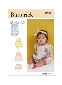 Butterick Babies' Rompers, Dress, Bloomers and Headband