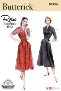 Butterick Sewing Pattern 1950s Misses' Dress with Sleeve Variations B6956