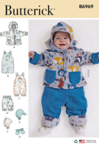 Butterick Sewing Pattern Infants' Jacket, Overalls, Pants, Hats & Mittens B6969