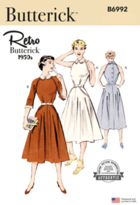 Butterick Sewing Pattern 1950s Misses' Dress with Sleeve Variations B6992