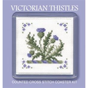 Textile Heritage  Cross Stitch Kit Coaster - Victorian Thistles