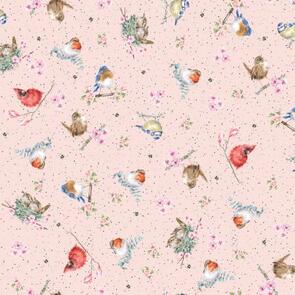 Maywood Wrendale Designs Bramble Patch Pink Tossed Birds