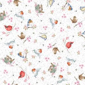Maywood Wrendale Designs Bramble Patch White Tossed Birds