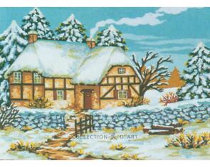 Collection D'Art  Tapestry Canvas 40X60 Cottage In Winter (Set Of 2 Pcs)