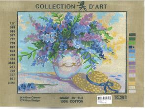 Collection D'Art  Tapestry Canvas 30X40 Vase Of Blue Flowers