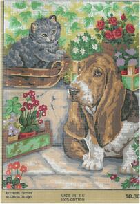 Collection D'Art  Tapestry Canvas 40X50 Bassett & Kitten