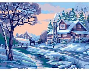 Collection D'Art  Tapestry Canvas 40X50 Village Scene - Winter
