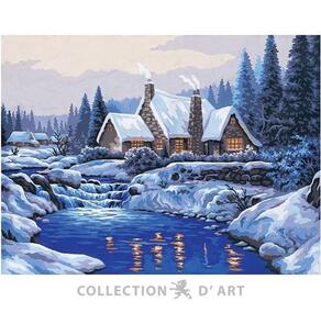 Collection D'Art  Tapestry Canvas 40X50 Cottage - Winter Scene