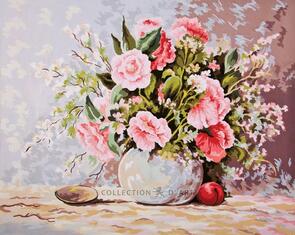 Collection D'Art  Tapestry Canvas 50X60 Vase Of Pink Flowers