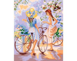 Collection D'Art  Tapestry Canvas 50X60 Two Girls With Bike