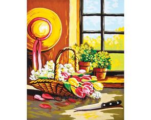 Collection D'Art  Tapestry Canvas 50X60 Basket Of Flowers