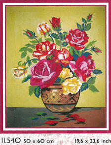 Collection D'Art  Tapestry Canvas 50X60 Vase With Purple/Yellow Roses