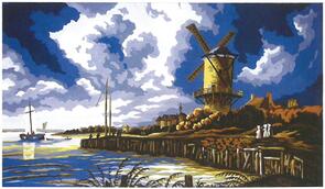 Collection D'Art  Tapestry Canvas 50X60 Windmill/Stormy Sky
