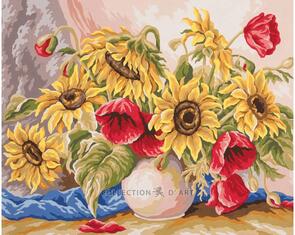 Collection D'Art  Tapestry Canvas 50X60 Sunflowers & Poppies