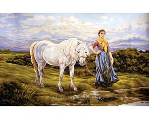 Collection D'Art  Tapestry Canvas 60X90 Lady & Horse At Water
