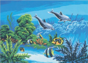 Collection D'Art  Tapestry Canvas 30X40 Dolphins/Fish Underwater