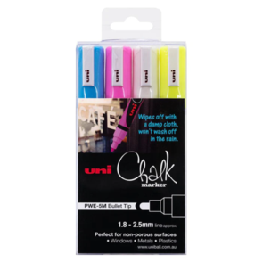 UNI Chalk Marker 1.8-2.5mm Bullet Tip 4 Piece Asstd