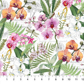 Northcott Michel Design Works Orchids in Bloom DP23868-10 WHITE MULTI