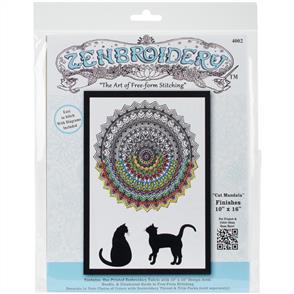 Design Works Zenbroidery Stamped Embroidery - Cat Manadala 10" x 16"
