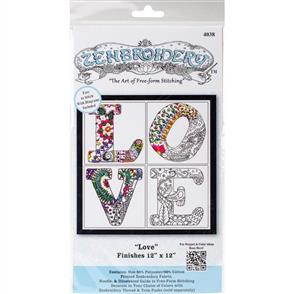 Design Works Zenbroidery Stamped Embroidery - Love 12" x 12"