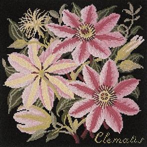 Elizabeth Bradley  Tapestry Kit - The Clematis (Black Background Wool)