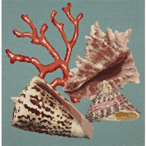 Elizabeth Bradley Tapestry Kit - Red Coral (Duck Egg Blue Background Wool)
