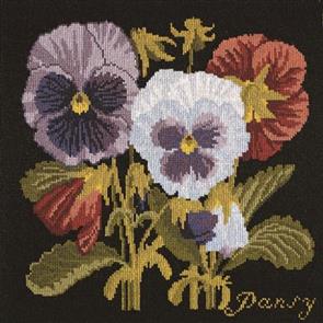 Elizabeth Bradley Tapestry Kit - Pansies (Black Background Wool)