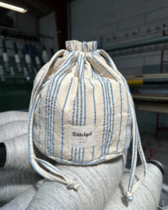 Petite Knit Knitter's Project Bag - Striped Seersucker