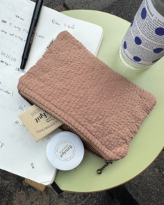 Petite Knit Knitter's Tool Purse - Praline Seersucker