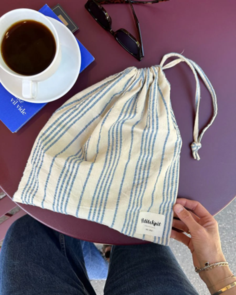 Petite Knit Knitter's String Bag - Striped Seersucker