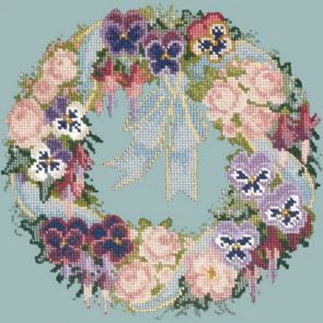Elizabeth Bradley Tapestry Kit - Garland of Pansies - Pale Blue