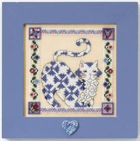 Mill Hill Cross Stitch Kit - Jim Shore's Quilted Cats - Sapphire