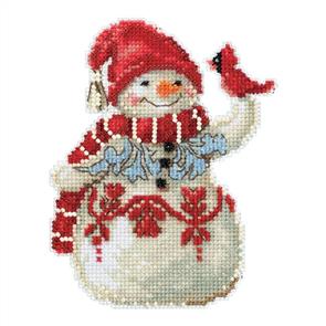 Mill Hill Jim Shore Bead & Cross Stitch Kit: Snowman with Cardinal