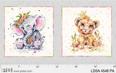 P & B Textiles Little Darlings Safari - Lion/ Elephant 24" Panel