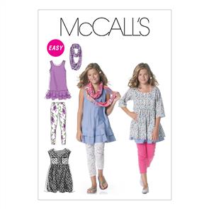 McCalls Pattern 6275 Girls'/Girls' Plus Dresses, Scarf and Leggings