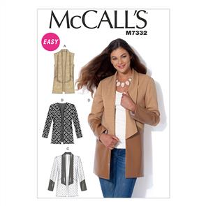 McCalls Pattern 7332 Misses' Open Front Vest and Jackets