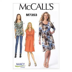 McCalls Pattern 7353 Misses' Raised Elastic-Waist Top and Dresses