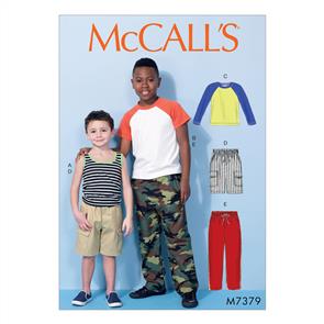 McCalls Pattdrn 7379 Boys' Raglan Sleeve & Tank Tops, Cargo Shorts & Pants