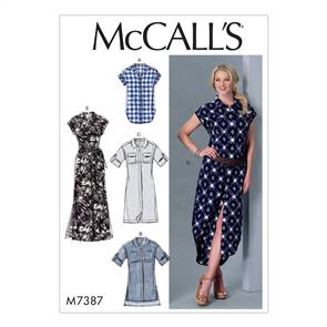 McCalls Pattern 7387 Misses' button-Down Top, Tunic, Dresses and belt