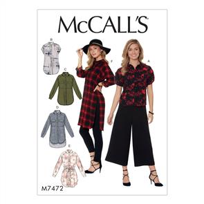 McCalls Pattern 7472 Misses' Raglan Sleeve, button-Down Shirts and Tunics