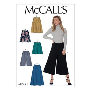 McCalls Pattern 7475 Misses' Flared Skirts, Shorts and Culottes