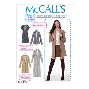 McCalls Pattern 7476 Misses' Drop-Shoulder Vest and Cardigans
