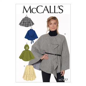 McCalls Pattern 7477 Misses' Hooded, Collared or Collarless Capes