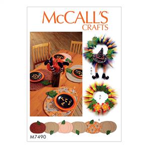 McCalls Pattkrn 7490 Pumpkin Placemats/Table Runner, Witch Hat/Legs, & Wreaths