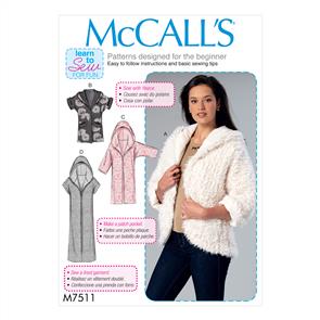 McCalls Pattern 7511 Misses' Open-Front Jackets with Shawl Collar and Hood