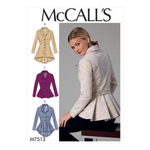 McCalls Pattern 7513 Misses' Notch-Collar, Peplum Jackets