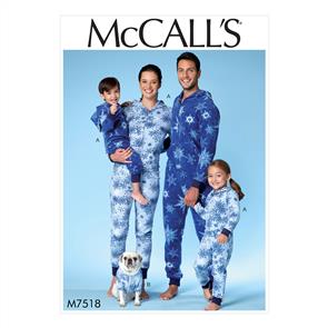 McCalls Pattern 7518 Hooded Jumpsuits and Dog Coat with Kangaroo Pocket